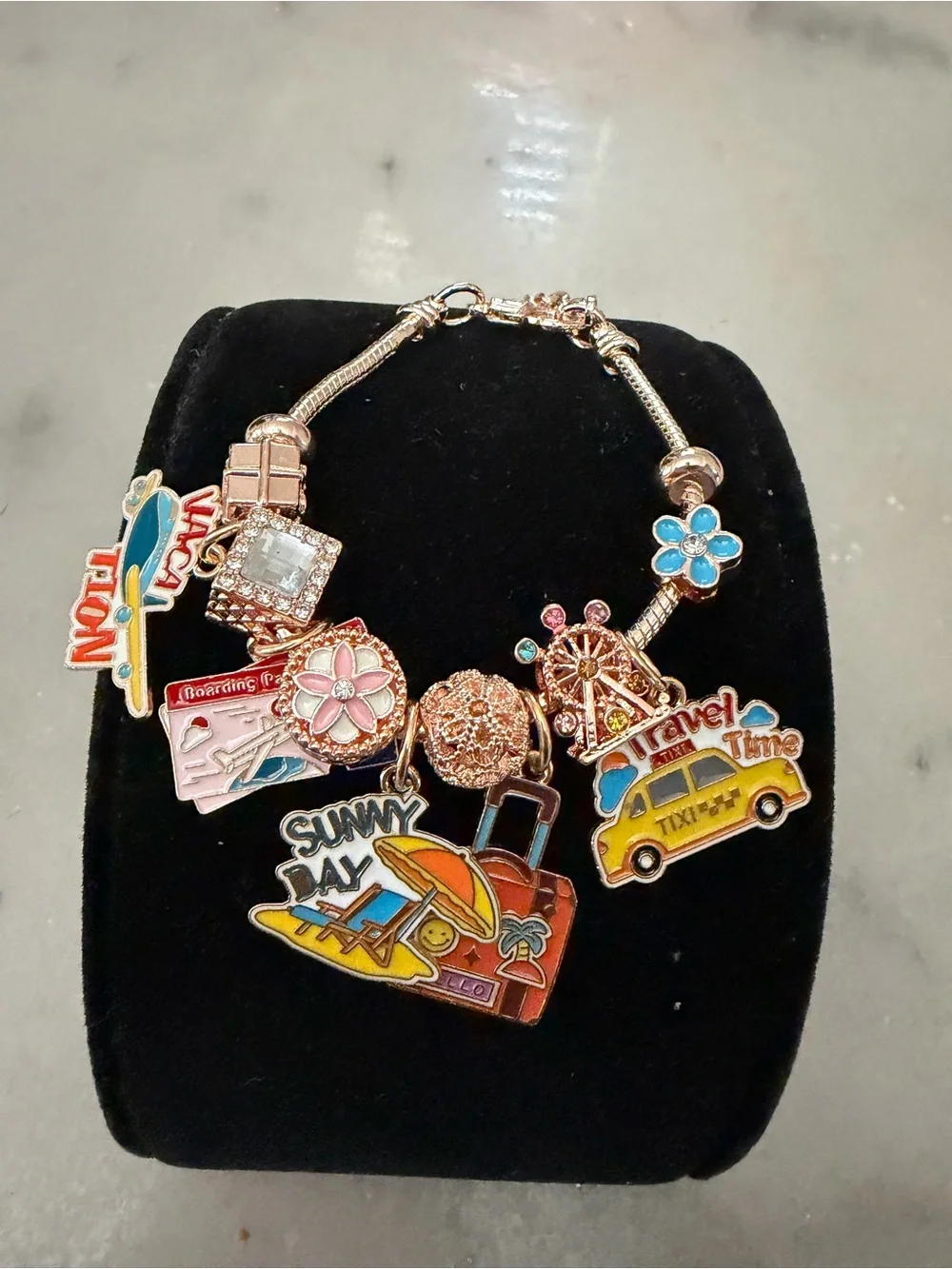 Rose Gold Travel Bracelet with Colorful Enamel
